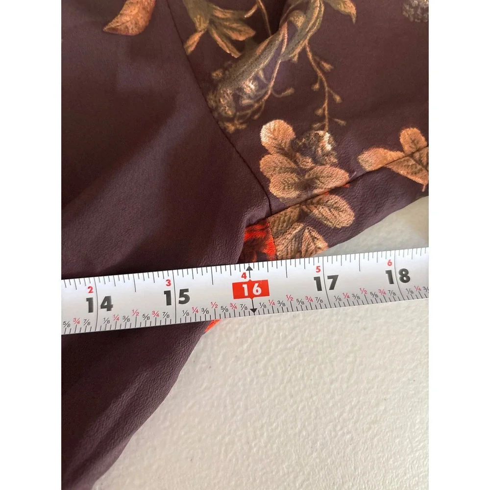 H&M Women's Size 6 Floral Smocked Brown Long Sleeve Ruffle Hem Boho Maxi Dress - Picture 6 of 13